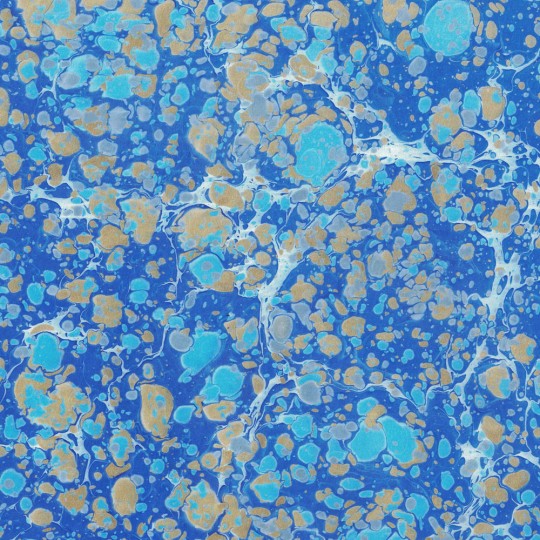 Hand Marbled Paper Stone Marble Pattern in Bright Blue and Gold ~ Berretti Marbled Arts